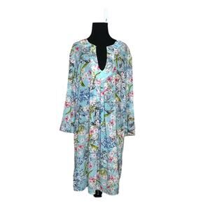 Rosa Faia blue pink floral 3/4 sleeves cover up dress size Large